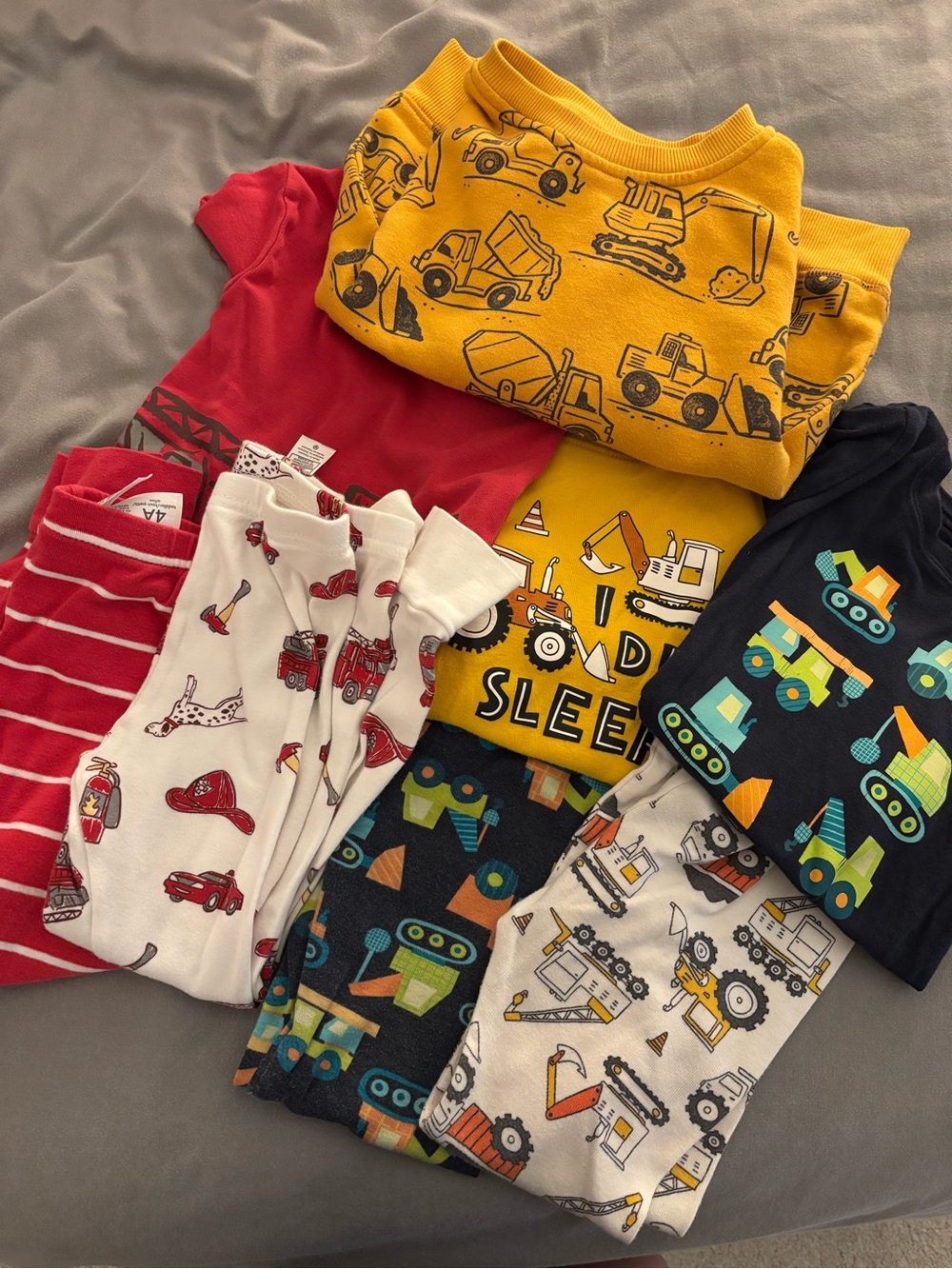 4T Toddler Construction & Firetruck Pajama Bundle w sweatshirt 8 pieces - Picture 2 of 5